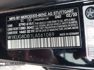 2020 Mercedes-Benz S-Class S 560 with VIN W1KUG8DB1LA561089, listed as a IAAI auction lot 41273882 with 50,113 mi miles. Bid and sale history available at carsss.com. Image 9.