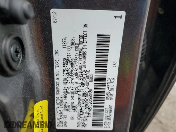 2012 Toyota Tundra 4WD Truck LTD with VIN 5TFHW5F12CX265528, listed as a Copart auction lot 45873005 with 92,476 mi miles and Salvage Title. Bid and sale history available at carsss.com. Image 14.