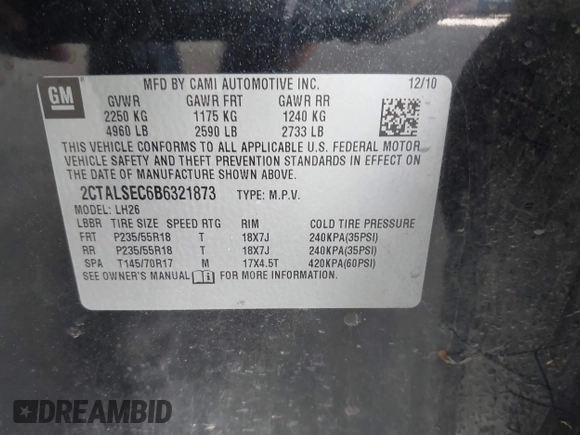 2011 GMC Terrain SLE-2 z VIN 2CTALSEC6B6321873, wystawiony jako IAAI lot #41778185 z przebiegiem 212 875 mil mil oraz . Historia ofert i sprzedaży dostępna na DreamBid. Obrazek 9.