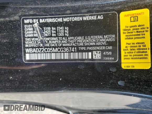 2021 BMW 8 Series 840i with VIN WBADZ2C05MCG36741, listed as a Copart auction lot 75273884 with 31,441 mi miles and Salvage Title. Bid and sale history available at carsss.com. Image 12.