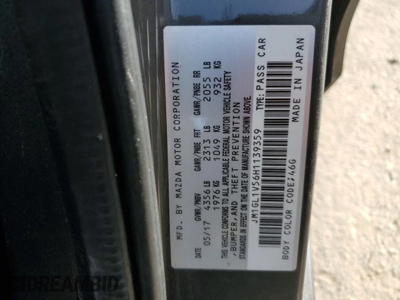 2017 Mazda 6 Touring with VIN JM1GL1V56H1139359, listed as a Copart auction lot 85530404 with 154,029 mi miles and Salvage Title. Bid and sale history available at DreamBid. Image 12.