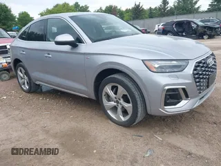 2023 Audi Q5 Sportback S line Prestige with VIN WA16AAFY1P2002049, listed as a IAAI auction lot 42450923 with 24,765 mi miles and . Bid and sale history available at DreamBid. Image 1.