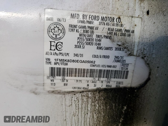 2014 Ford Explorer XLT z VIN 1FM5K8D80EGA05062, wystawiony jako Copart lot #56425455 z przebiegiem 188 429 mil mil oraz Szkoda całkowita • Salvage title. Historia ofert i sprzedaży dostępna na DreamBid. Obrazek 13.
