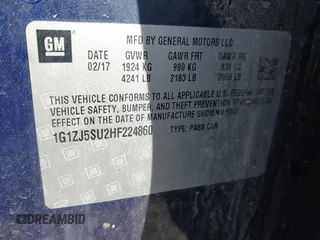 2017 Chevrolet Malibu Hybrid with VIN 1G1ZJ5SU2HF224860, listed as a IAAI auction lot 41821352 with 162,745 mi miles and . Bid and sale history available at DreamBid. Image 9.