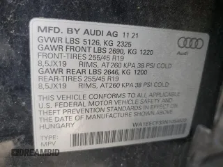 2022 Audi Q3 S line Premium Plus with VIN WA1EECF33N1054639, listed as a Copart auction lot 49807115 with 50,329 mi miles and Salvage Title. Bid and sale history available at carsss.com. Image 13.