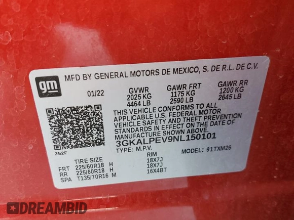 2022 GMC Terrain SLT with VIN 3GKALPEV9NL150101, listed as a Copart auction lot 48854615 with 79,444 mi miles and Non Repairable. Bid and sale history available at carsss.com. Image 13.
