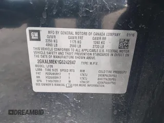 2016 GMC Terrain SLE with VIN 2GKALMEK1G6242847, listed as a IAAI auction lot 41524613 with 88,828 mi miles and . Bid and sale history available at carsss.com. Image 9.