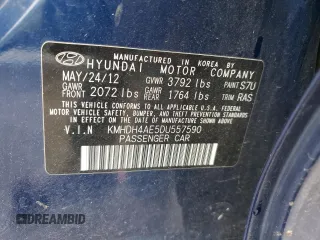 2013 Hyundai Elantra Limited with VIN KMHDH4AE5DU557590, listed as a Copart auction lot 54790675 with 156,900 mi miles and Salvage Title. Bid and sale history available at DreamBid. Image 12.