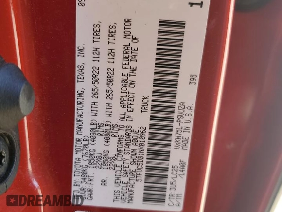 2022 Toyota Tundra Capstone Hybrid with VIN 5TFVC5DB1NX010962, listed as a Copart auction lot 50630705 with 37,566 mi miles and Salvage title. Bid and sale history available at DreamBid. Image 14.