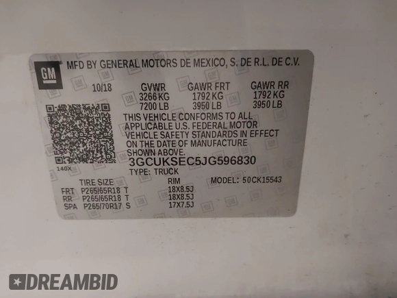 2018 Chevrolet Silverado 1500 LTZ with VIN 3GCUKSEC5JG596830, listed as a IAAI auction lot 41788299 with 85,684 mi miles. Bid and sale history available at carsss.com. Image 9.