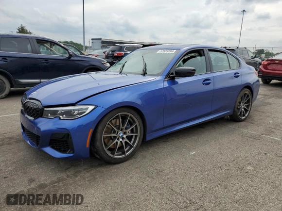 2021 BMW 3 Series M340i xDrive with VIN 3MW5U9J07M8B90157, listed as a Copart auction lot 57823394 with 0 mi miles and Salvage Title. Bid and sale history available at carsss.com. Image 1.