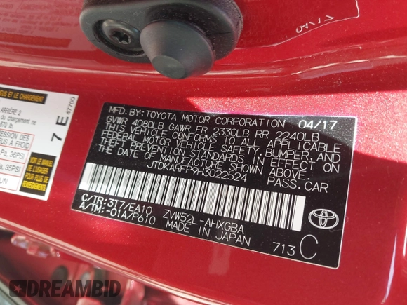 2017 Toyota Prius Plus z VIN JTDKARFP9H3022524, wystawiony jako IAAI lot #42527901 z przebiegiem 44 809 mil mil oraz . Historia ofert i sprzedaży dostępna na DreamBid. Obrazek 9.