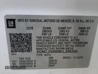 2019 Chevrolet Trax LS with VIN 3GNCJNSB6KL245341, listed as a Copart auction lot 85442734 with 85,000 mi miles and Salvage Title. Bid and sale history available at carsss.com. Image 14.