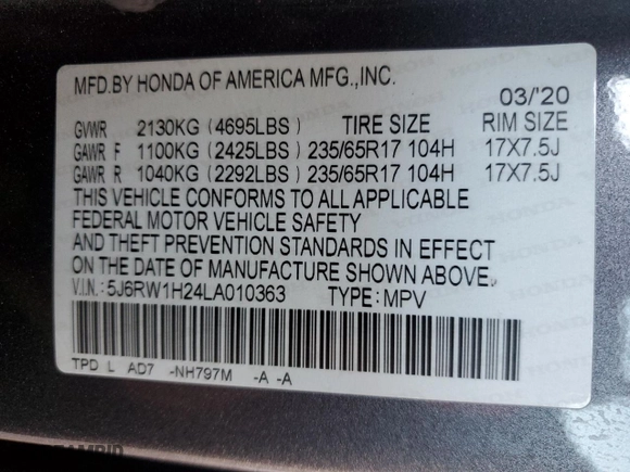 2020 Honda CR-V LX with VIN 5J6RW1H24LA010363, listed as a Copart auction lot 44076555 with 83,237 mi miles and Salvage Title. Bid and sale history available at carsss.com. Image 14.