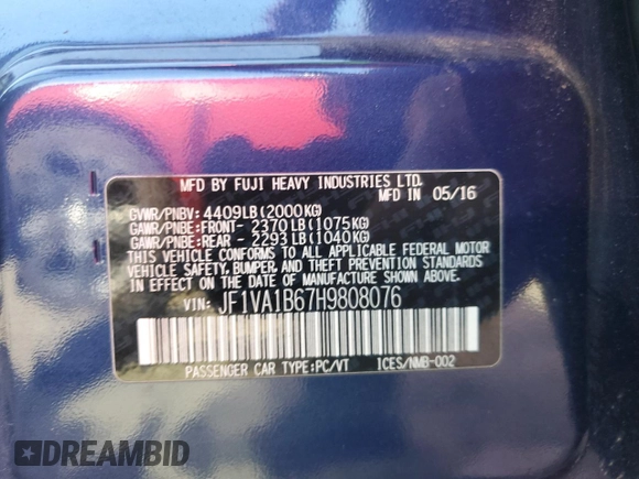 2017 Subaru WRX with VIN JF1VA1B67H9808076, listed as a Copart auction lot 63692315 with 80,715 mi miles and Clean title. Bid and sale history available at DreamBid. Image 12.