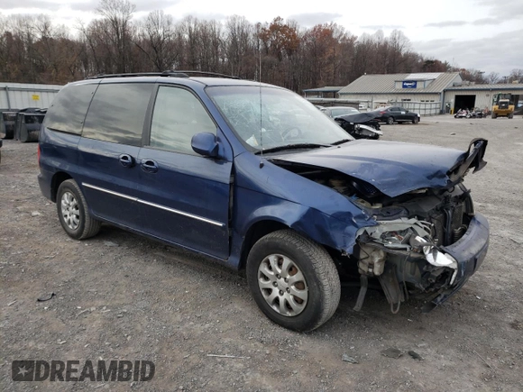 2005 Kia Sedona LX with VIN KNDUP131356628968, listed as a Copart auction lot 80255874 with 223,761 mi miles and Salvage Title. Bid and sale history available at carsss.com. Image 4.