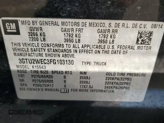 2015 GMC Sierra 1500 Denali z VIN 3GTU2WEC3FG103130, wystawiony jako Copart lot #60243545 z przebiegiem 139 382 mil mil oraz Szkoda całkowita • Salvage title. Historia ofert i sprzedaży dostępna na DreamBid. Obrazek 12.
