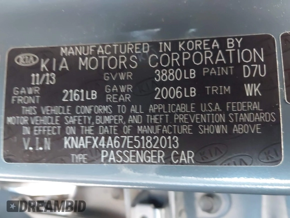 2014 Kia Forte LX with VIN KNAFX4A67E5182013, listed as a IAAI auction lot 41878931 with 35,967 mi miles. Bid and sale history available at carsss.com. Image 9.