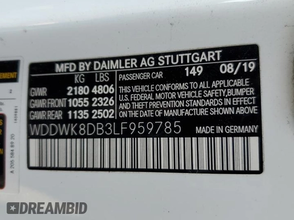 2020 Mercedes-Benz C 300 with VIN WDDWK8DB3LF959785, listed as a Copart auction lot 75055304 with 36,971 mi miles and Salvage Title. Bid and sale history available at DreamBid. Image 12.