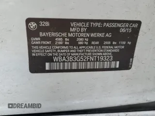 2015 BMW 3 Series 328i xDrive with VIN WBA3B3G52FNT19323, listed as a Copart auction lot 61873015 with 110,893 mi miles and Salvage title. Bid and sale history available at DreamBid. Image 12.