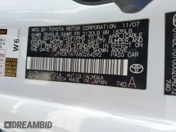 2008 Scion tC Spec with VIN JTKDE167680264292, listed as a Copart auction lot 49480125 with 158,348 mi miles and Salvage Title. Bid and sale history available at carsss.com. Image 12.