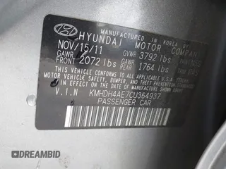 2012 Hyundai Elantra GLS с VIN KMHDH4AE7CU364937, выставлен на аукционе IAAI как лот 42312743 с пробегом 170 695 миль миль и . История ставок и продаж доступна на DreamBid. Изображение 9.