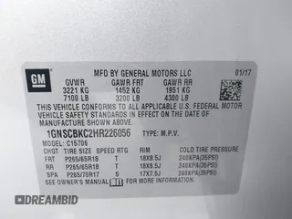 2017 Chevrolet Tahoe LT с VIN 1GNSCBKC2HR226056, выставлен на аукционе IAAI как лот 42614337 с пробегом 79 609 миль миль и . История ставок и продаж доступна на DreamBid. Изображение 9.