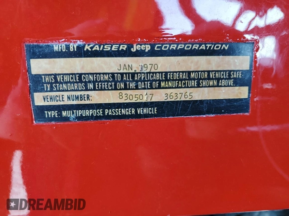 1970 Jeep CJ z VIN 8305017363765, wystawiony jako Copart lot #47984255 z przebiegiem 14 857 mil mil oraz Szkoda całkowita • Salvage title. Historia ofert i sprzedaży dostępna na DreamBid. Obrazek 13.