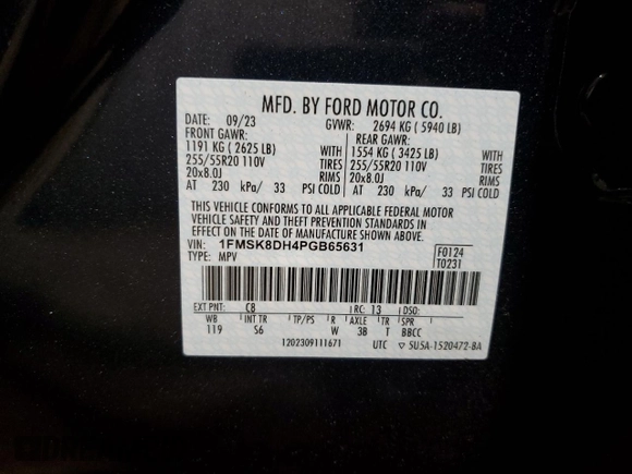 2023 Ford Explorer XLT с VIN 1FMSK8DH4PGB65631, выставлен на аукционе Copart как лот 60861485 с пробегом 5 212 миль миль и Списание • Salvage title. История ставок и продаж доступна на DreamBid. Изображение 14.
