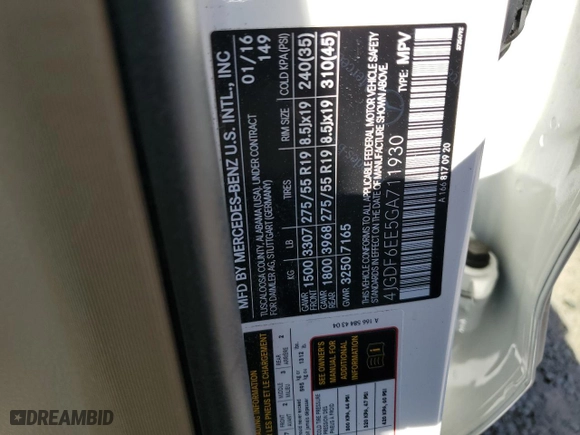 2016 Mercedes-Benz GL with VIN 4JGDF6EE5GA711930, listed as a Copart auction lot 55103574 with 114,364 mi miles. Bid and sale history available at carsss.com. Image 14.