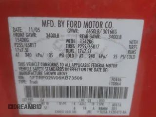 2006 Ford F-150 STX with VIN 1FTRF02W06KB73506, listed as a Copart auction lot 86136594 with 0 mi miles and Salvage Title. Bid and sale history available at carsss.com. Image 12.