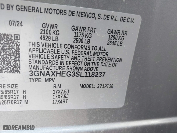 2025 Chevrolet Equinox FWD LT with VIN 3GNAXHEG3SL118237, listed as a IAAI auction lot 41530011 with 5,707 mi miles. Bid and sale history available at carsss.com. Image 9.