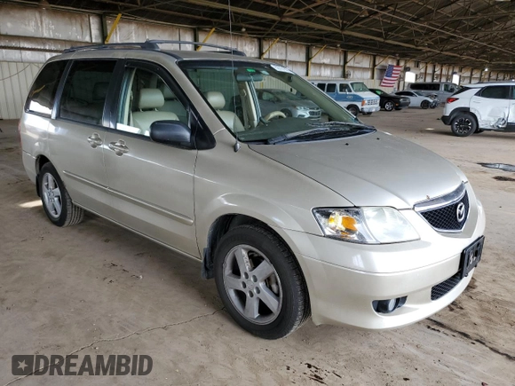 2002 Mazda MPV LX with VIN JM3LW28J520308795, listed as a Copart auction lot 50701835 with 181,086 mi miles and Salvage title. Bid and sale history available at DreamBid. Image 4.