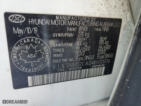 2019 Hyundai Santa Fe SE with VIN 5NMS2CAD4KH123776, listed as a Copart auction lot 45063115 with 221,308 mi miles and Salvage Title. Bid and sale history available at carsss.com. Image 13.