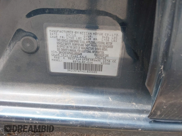 2016 Nissan Versa S с VIN 3N1CN7AP4GL805020, выставлен на аукционе IAAI как лот 42551175 с пробегом Не указан миль и . История ставок и продаж доступна на DreamBid. Изображение 9.