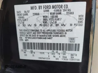 2008 Ford Escape XLT with VIN 1FMCU03198KA81467, listed as a IAAI auction lot 42263917 with 196,088 mi miles and . Bid and sale history available at DreamBid. Image 9.