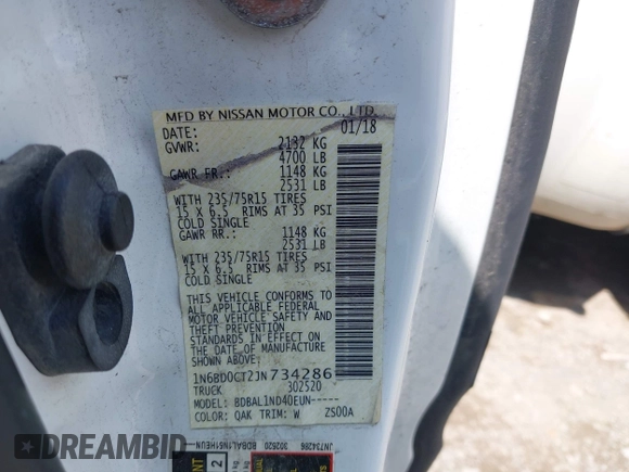 2018 Nissan Frontier S with VIN 1N6BD0CT2JN734286, listed as a IAAI auction lot 42541333 with 108,305 mi miles and . Bid and sale history available at DreamBid. Image 9.