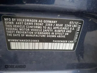 2013 Volkswagen CC Sport with VIN WVWBN7ANXDE520843, listed as a Copart auction lot 73561604 with 133,471 mi miles and Salvage Title. Bid and sale history available at DreamBid. Image 14.