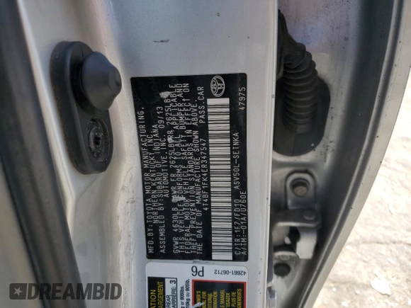 2014 Toyota Camry L with VIN 4T4BF1FK4ER347547, listed as a Copart auction lot 50740635 with 195,330 mi miles and Salvage Title. Bid and sale history available at DreamBid. Image 12.