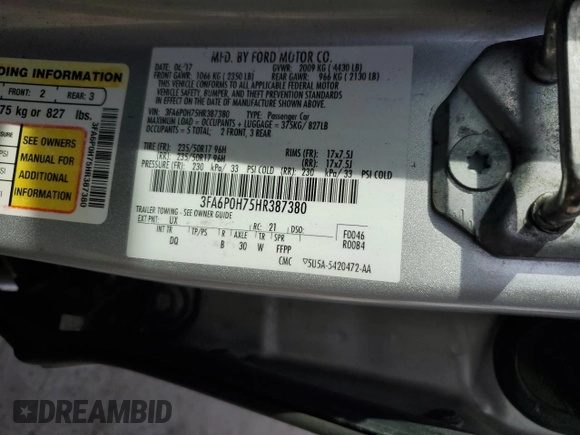2017 Ford Fusion SE with VIN 3FA6P0H75HR387380, listed as a Copart auction lot 47252105 with 142,117 mi miles and Salvage Title. Bid and sale history available at carsss.com. Image 14.