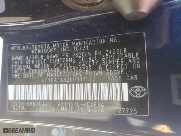 2022 Toyota Avalon Hybrid Limited with VIN 4T1DA1AB2NU011372, listed as a Copart auction lot 69942484 with 33,178 mi miles and Salvage Title. Bid and sale history available at carsss.com. Image 13.