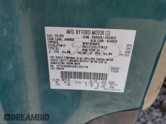 2005 Ford F-250 XL z VIN 1FTSX20P45EC42118, wystawiony jako Copart lot #56605955 z przebiegiem 243 932 mil mil oraz Szkoda całkowita • Salvage title. Historia ofert i sprzedaży dostępna na DreamBid. Obrazek 12.