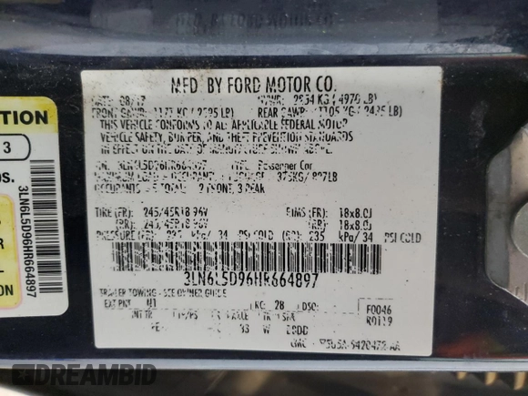 2017 Lincoln MKZ Select with VIN 3LN6L5D96HR664897, listed as a Copart auction lot 56030825 with 134,245 mi miles and Salvage title. Bid and sale history available at DreamBid. Image 12.