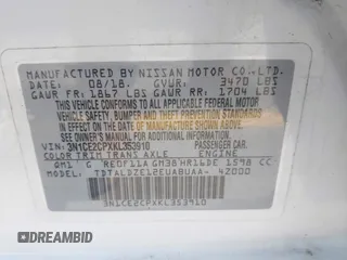 2019 Nissan Note SV with VIN 3N1CE2CPXKL353910, listed as a IAAI auction lot 41915428 with 197,543 mi miles and . Bid and sale history available at DreamBid. Image 9.