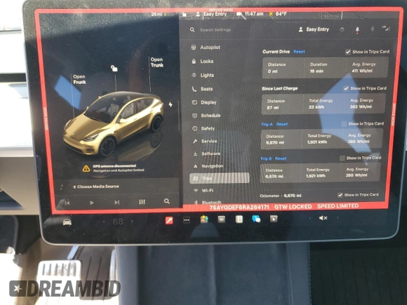 2024 Tesla Model Y Performance with VIN 7SAYGDEF6RA284171, listed as a Copart auction lot 50317205 with 6,870 mi miles and Salvage Title. Bid and sale history available at DreamBid. Image 9.