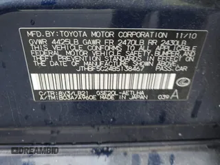 2011 Lexus IS 250 with VIN JTHBF5C24B5138467, listed as a IAAI auction lot 42375648 with 170,375 mi miles and . Bid and sale history available at DreamBid. Image 9.
