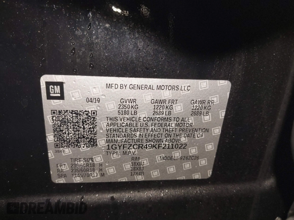 2019 Cadillac XT4 FWD Premium Luxury with VIN 1GYFZCR49KF211022, listed as a IAAI auction lot 41480403 with 43,040 mi miles and . Bid and sale history available at DreamBid. Image 9.