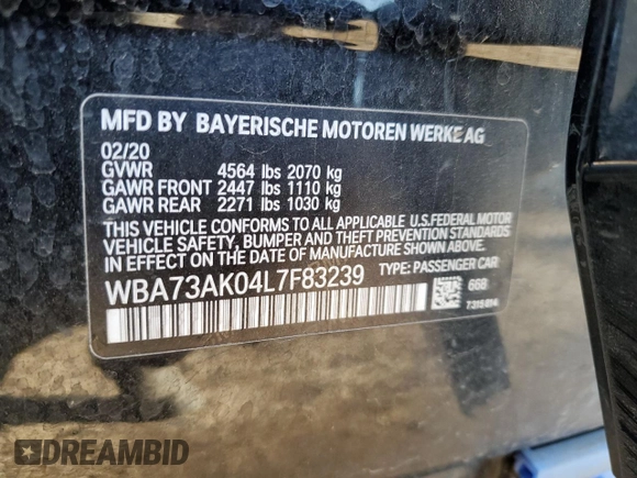 2020 BMW 2 Series 228i xDrive with VIN WBA73AK04L7F83239, listed as a Copart auction lot 77953903 with 0 mi miles. Bid and sale history available at carsss.com. Image 13.