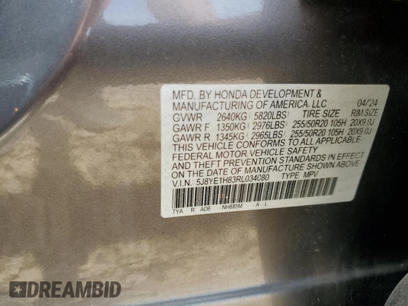 2024 Acura MDX Advance with VIN 5J8YE1H83RL034080, listed as a Copart auction lot 57680315 with 27,749 mi miles and Salvage title. Bid and sale history available at DreamBid. Image 13.