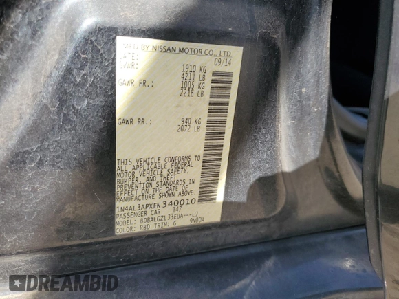 2015 Nissan Altima S with VIN 1N4AL3APXFN340010, listed as a Copart auction lot 48757425 with 146,177 mi miles and Salvage Title. Bid and sale history available at DreamBid. Image 14.